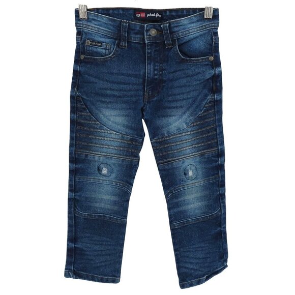 Phat Farm Boys 6 Skinny Fit Moto Motorcycle Jeans Distressed Patches Blue Denim - Picture 1 of 12